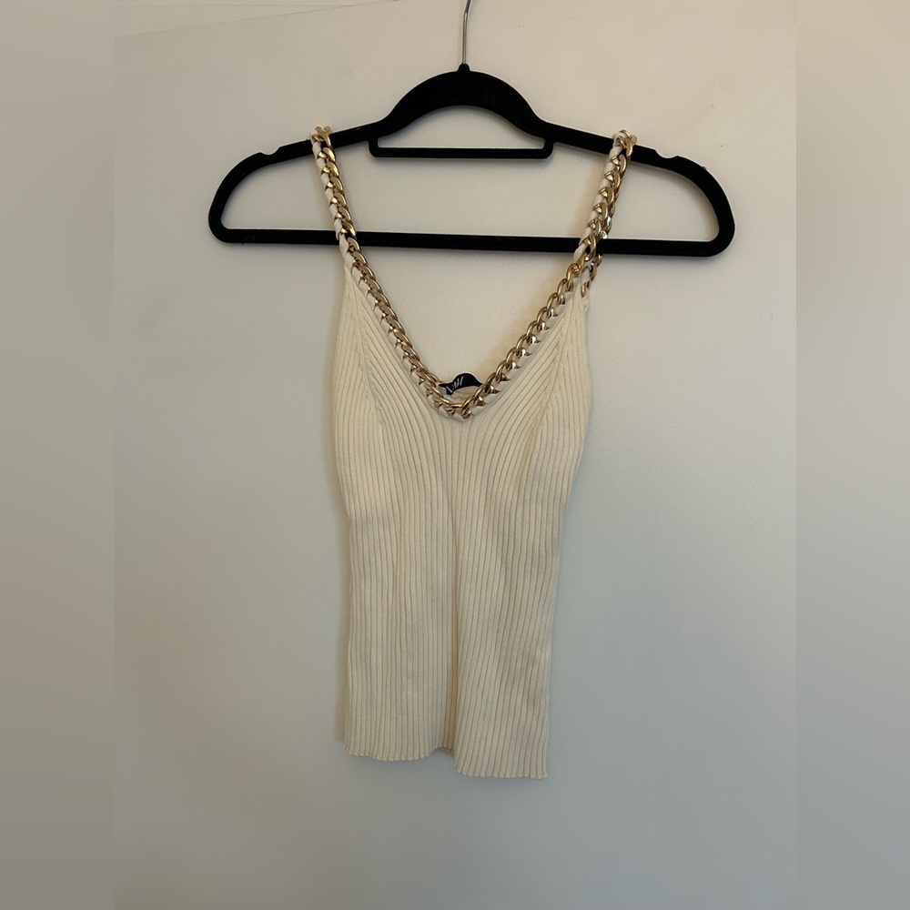 Zara Cream Tank Top with Gold Chain Straps